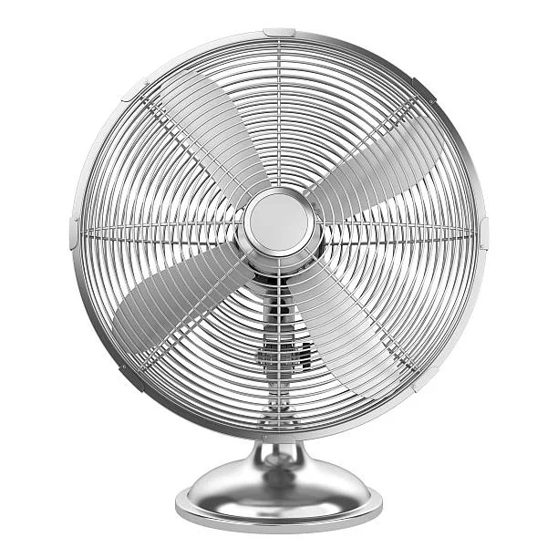 A white pedestal fan with an adjustable stand and oscillating head